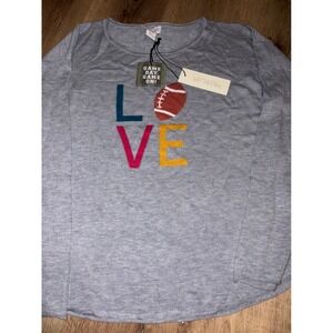 Rachel Zoe Womens Grey LOVE Football Graphic Long Sleeve Sweater Top NWT Size L